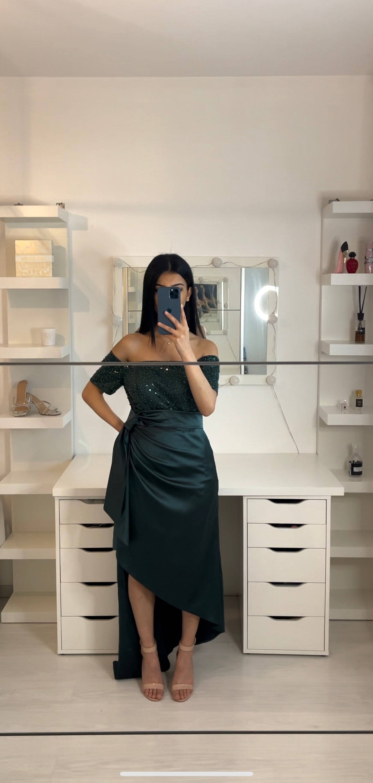 Robe Vert Emeraude Coupe Asmétrique