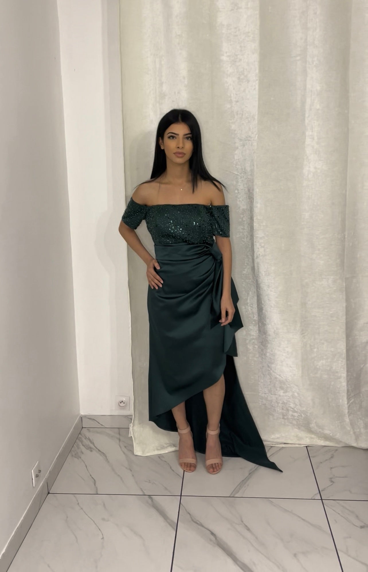 Robe Vert Emeraude Coupe Asmétrique